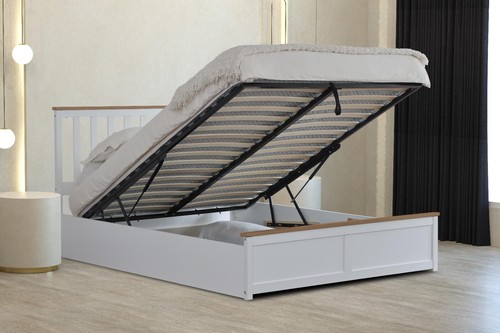 White wooden ottoman bed - wooden, 3ft